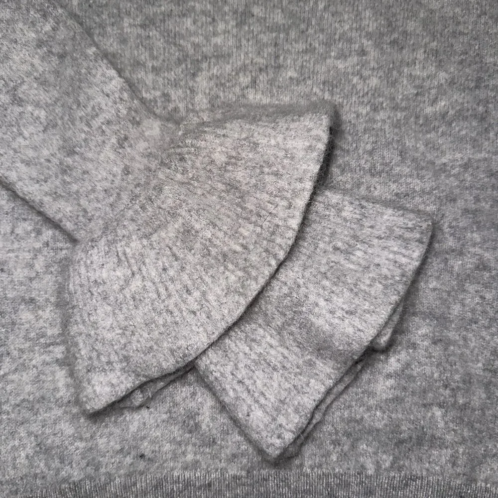 ANTONIO MELANI 100% Cashmere Gray Crew Neck Sweater with Ruffle Cuffs - Picture 5 of 7